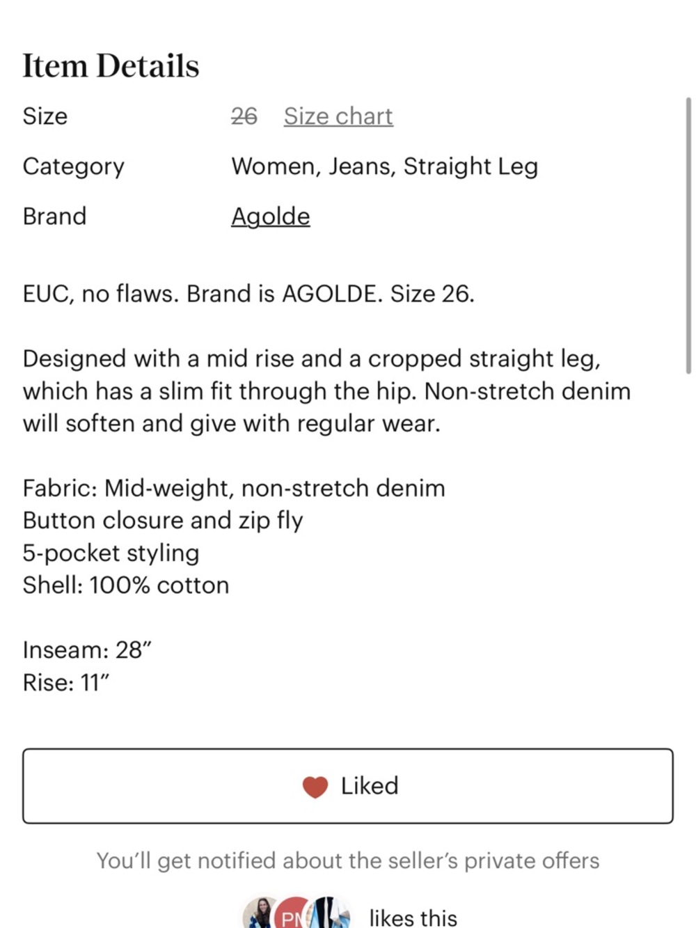 Agolde Valen Classic Light Blue Straight-Leg Jeans 26 - Picture 6 of 6